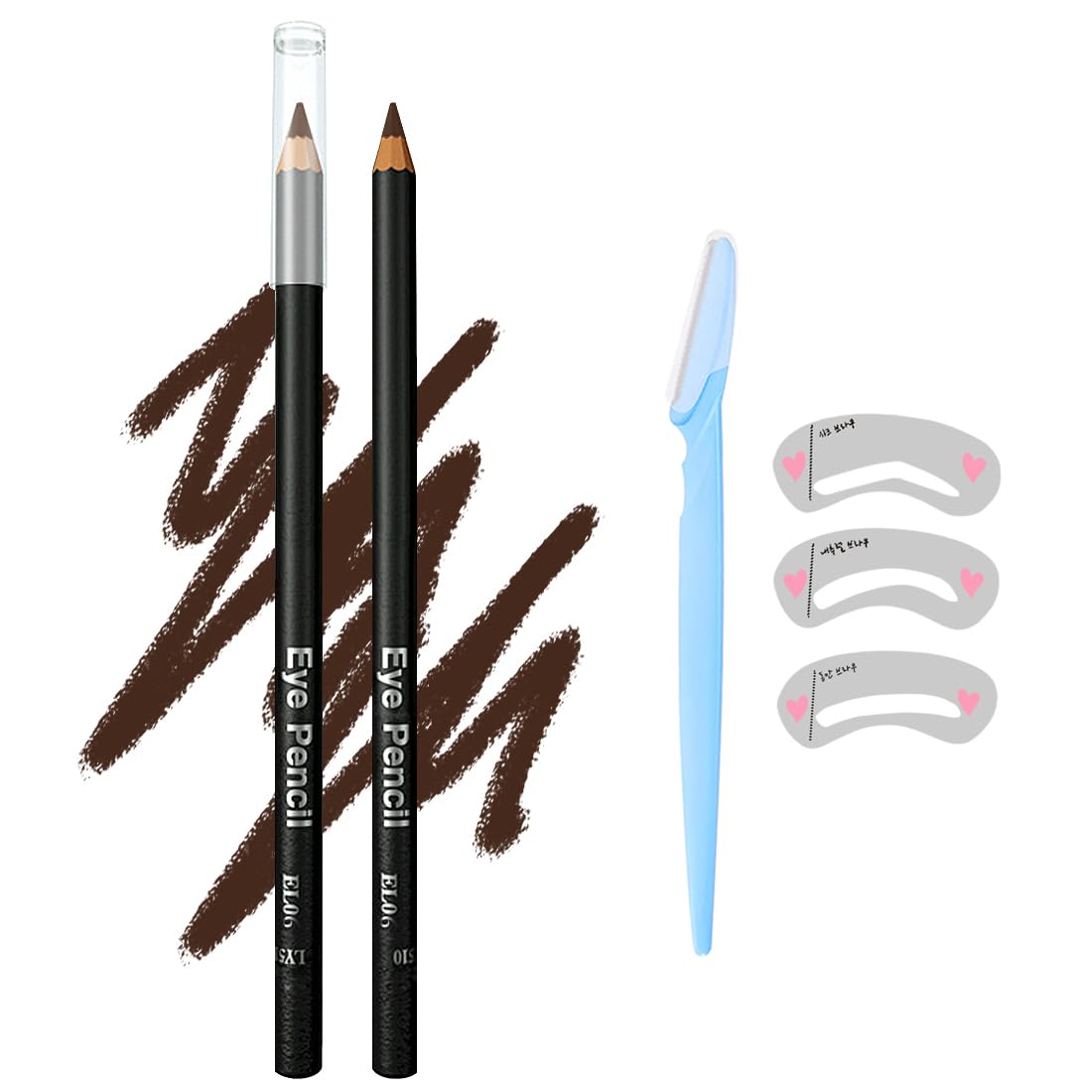 Generic Eyebrow Pencil, Waterproof, Professional Long-lasting Eyebrow Pencil, ?5-in-1?Eyebrow Pencil *1; Eyebrow Razor *1; Eyebrow Stencil *3, Brown #-0312017