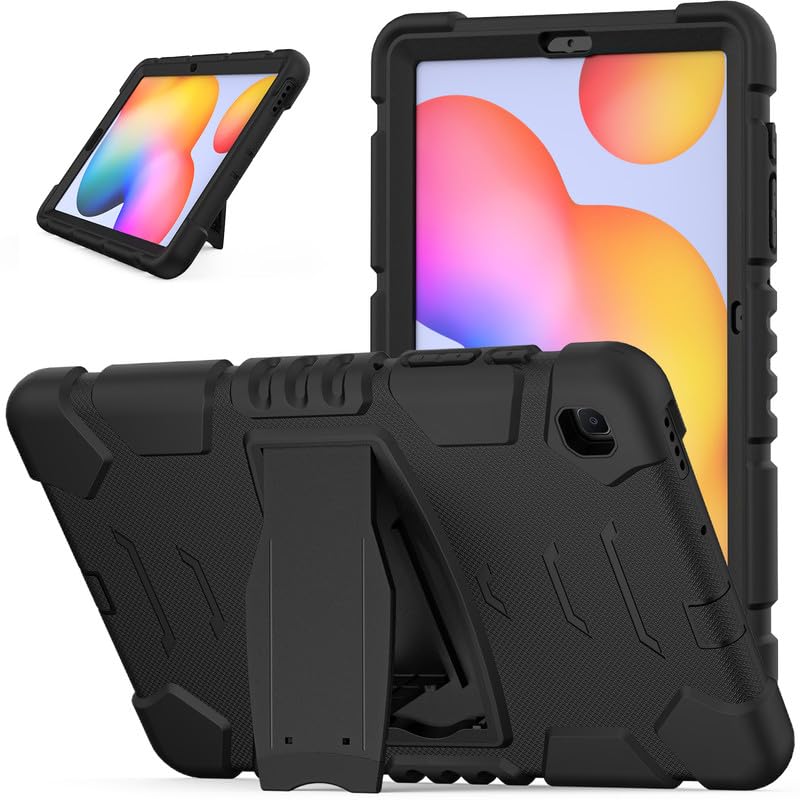 For Samsung Galaxy Tab S6 Lite 10.4 Inch P610/P615/P613/P619 Case, Heavy Duty Rugged Shockproof Case with Kickstand Protective Case Cover for Galaxy Tab S6 Lite 10.4 Case 2020 2022, Black
