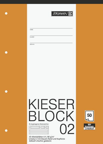 Fountain 1042942 Kieser Block ruling 2 (A4, 50 Sheets, Perforated, 80g/m², Class 2)