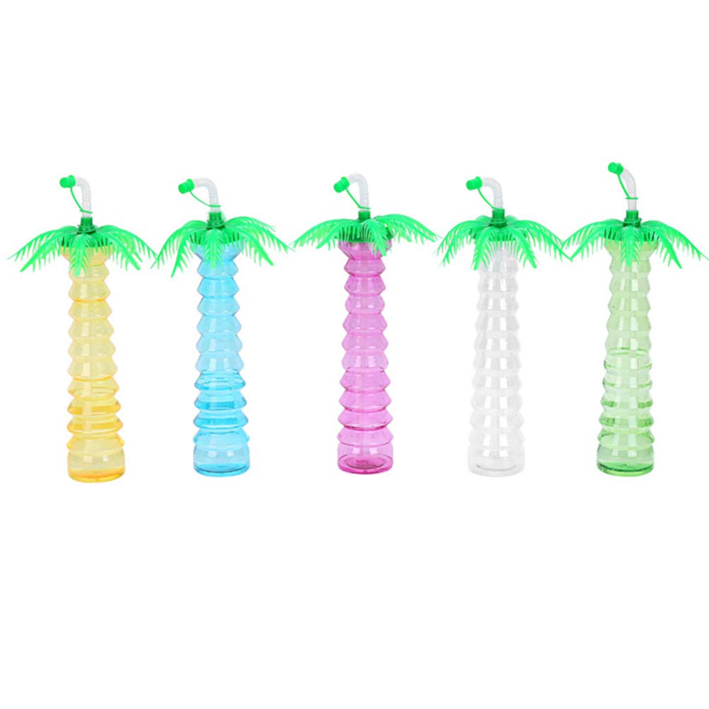 PRETYZOOM 5pcs Drinking Party Cups Hawaiian Sippy Cups with Straw Photoshoot Party Supplies Coconut Tree Straw Cups Frog Potty Training Urinal Small Dust Pan With Cover Decorations re-usable