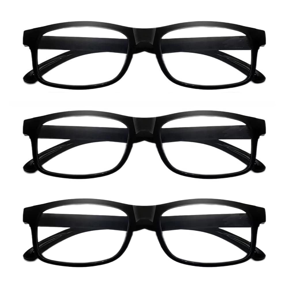 CVVTSPE 3 Pack Black HD Reading Glasses Anti-Blue Light Anti-Fatigue, Anti-Dry Eyes, Ladies Men, Anti-UV/Anti-Glare Filter Lightweight Reader