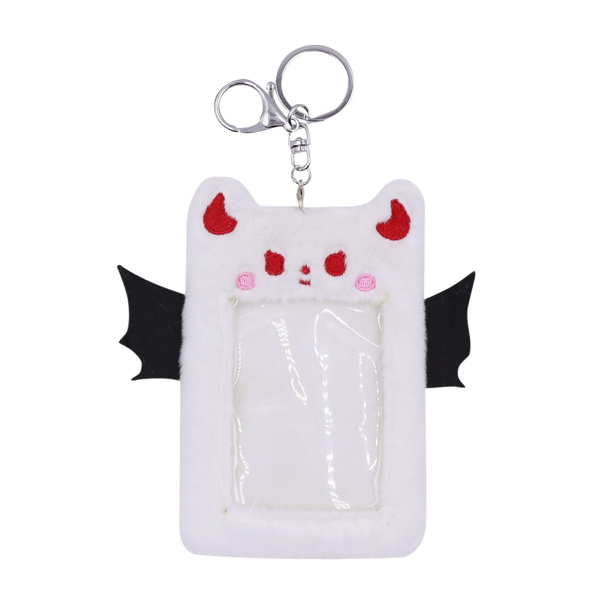Fuzzy Plush Kpop Photocard Holder with Keychain, Cute Animal Wings Photo Sleeve Bank ID Credit Card Holder Stationery