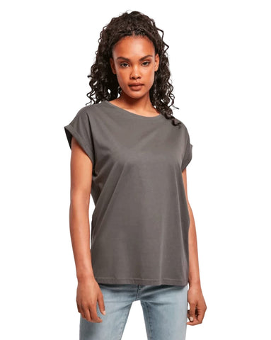Urban Classics Women's Ladies Extended Shoulder Tee Basic Capsleeves, Shortsleeve T-Shirt Top with Crew Neck, darkshadow, XXL
