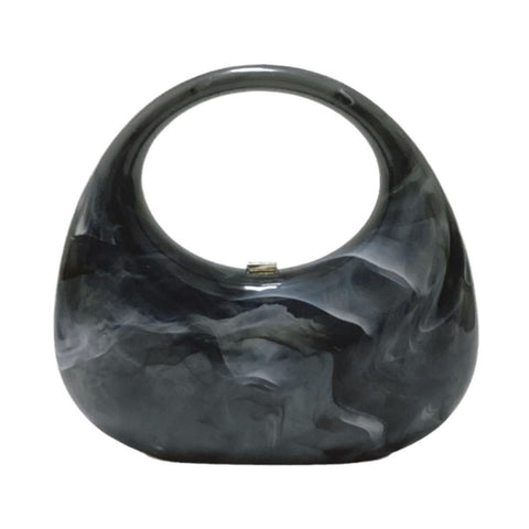 GSYPS Acrylic Evening Clutch Purse Top-handle Moon Hobo Bag, Elegant Marble Handbag for Wedding Cocktail Party A-Black