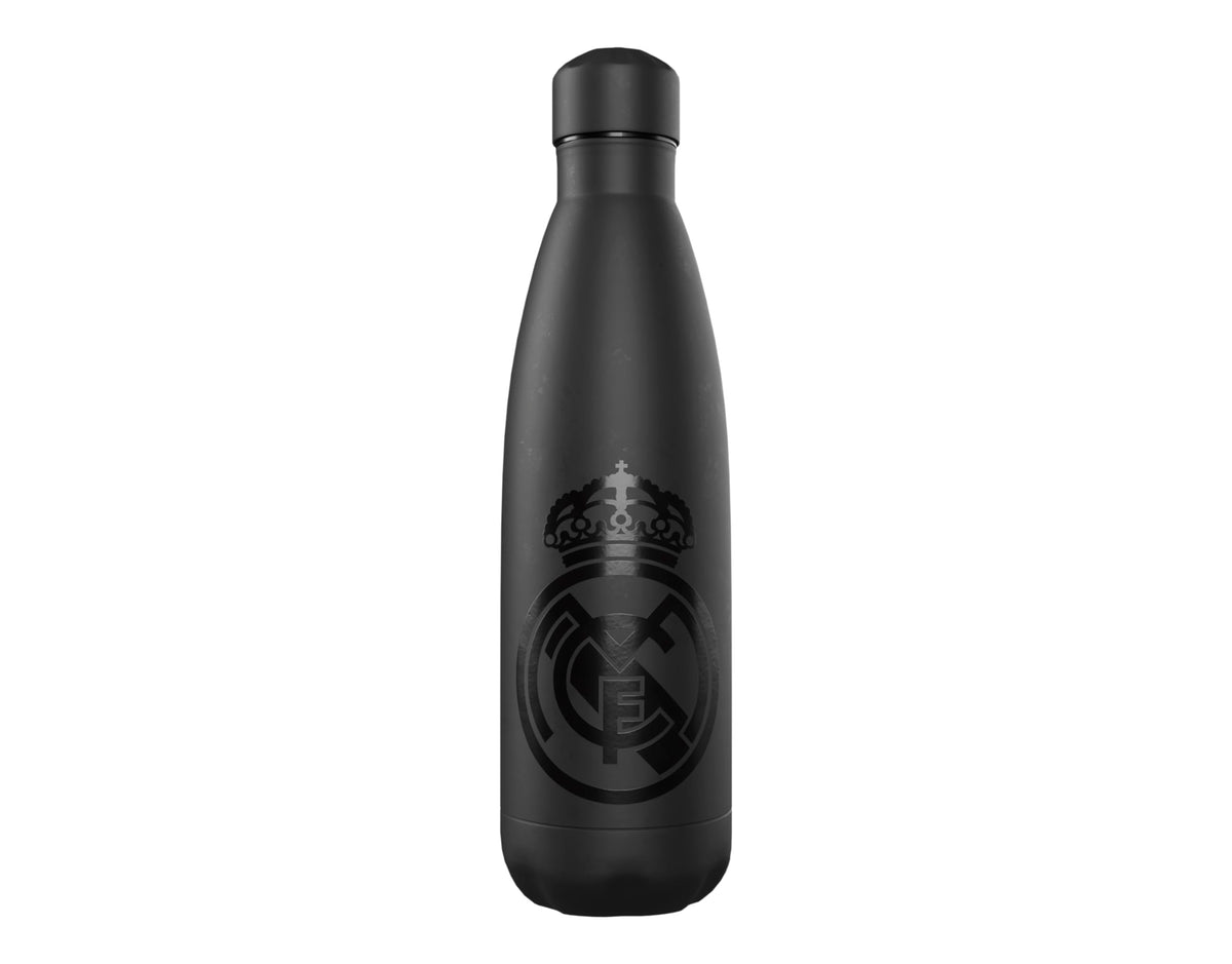 CYP Brands Real Madrid Steel Water Bottle, Water Bottle, Water Bottle, Airtight Closure, 550 ml, Black, Official Product