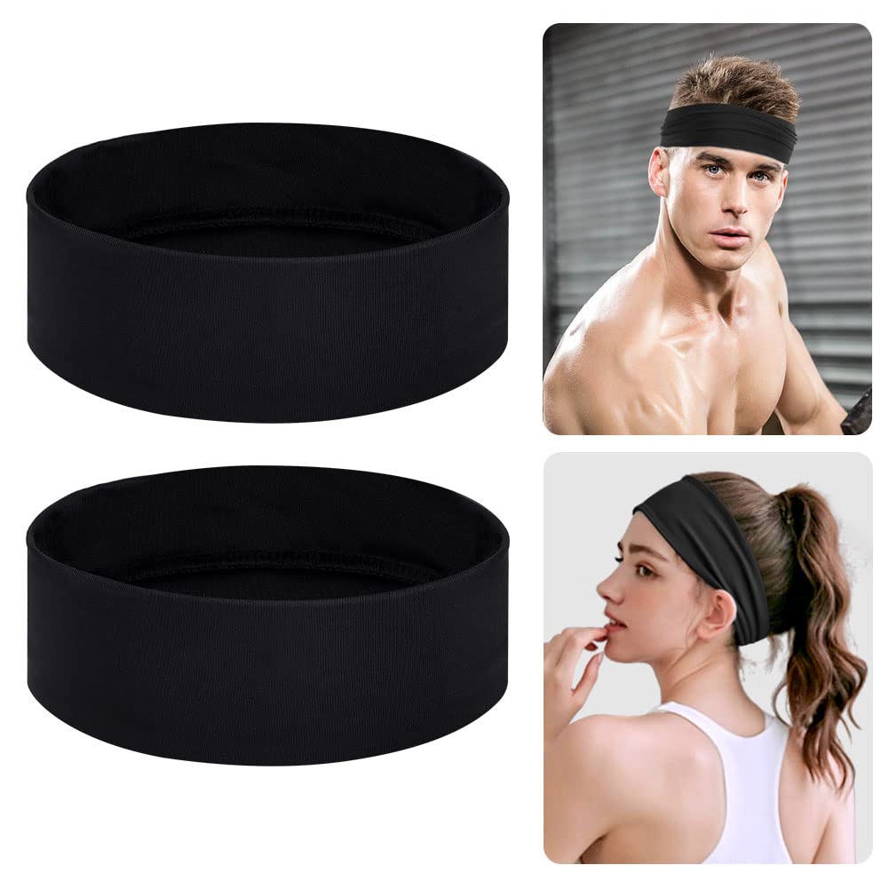 URAQT Sports Headband, 2Pcs Elastic Head Bands Hairband Yoga Cotton Headbands, Unisex Fitness Exercise Headwear Non-Slip Sweatband for Men and Women, Sports, Workout, Running, Cycling and Yoga