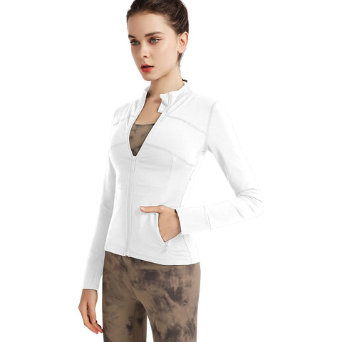 CARPESUN Women's Stretchy Workout Jackets Lightweight Full Zip Running Track Jacket (White, Large)
