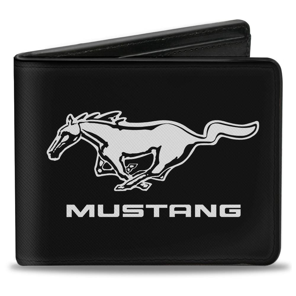 Buckle-Down Men's PU Bifold Wallet-Ford Mustang Black/White Logo Centered, Multicolor, 4.0" x 3.5"