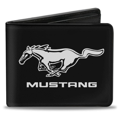 Buckle-Down Men's PU Bifold Wallet-Ford Mustang Black/White Logo Centered, Multicolor, 4.0" x 3.5"