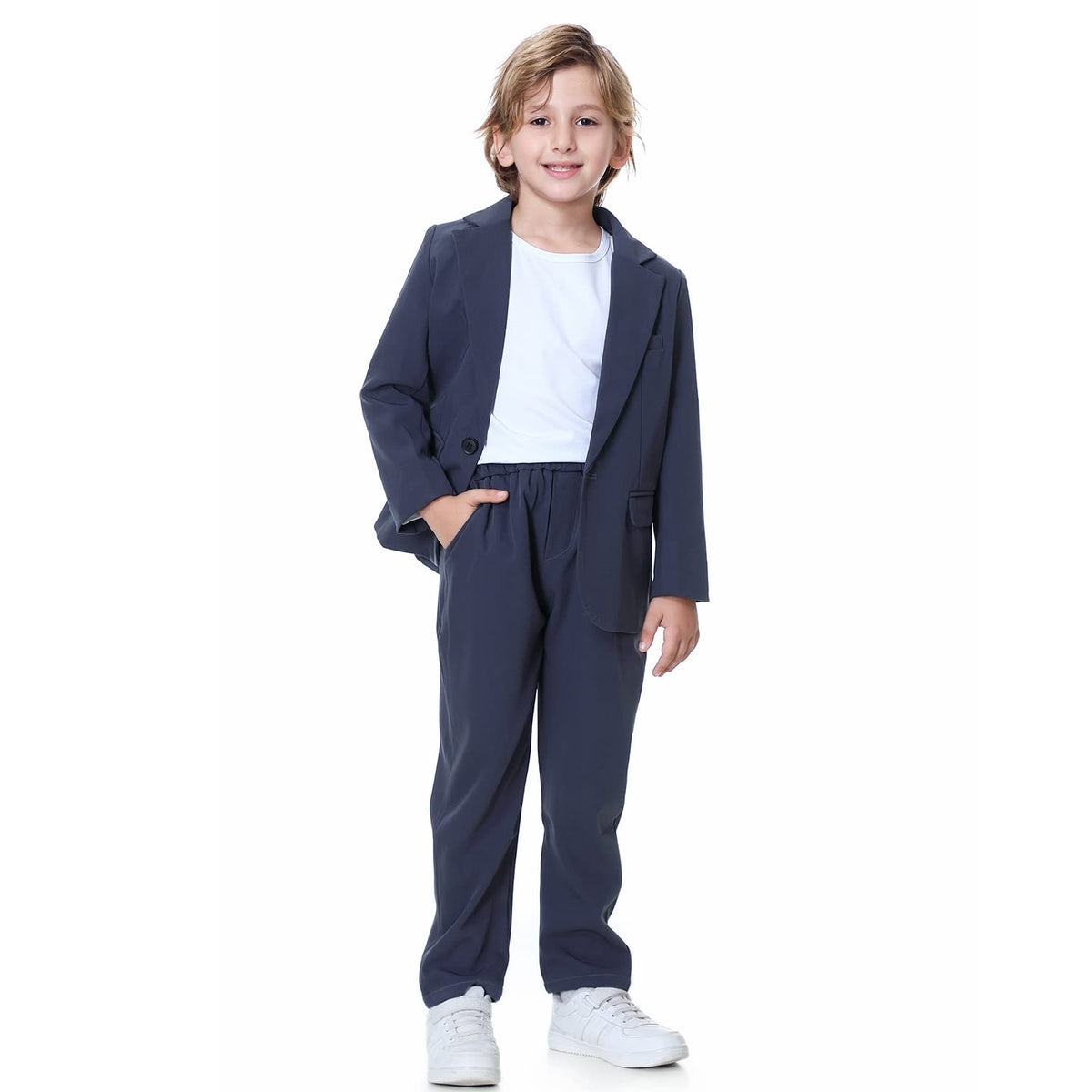 LOLANTA 2 Piece Boys Smart Suit, Kids Blazer & Pants Outfit, Leisurewear or Wedding Party Clothes, Grey Blue, 9-10 Years, 150