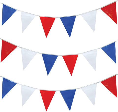 SHATCHI 10M-40M Red White and Blue Flags Bunting Garland Union Jack Banner Party Decorations Supplies Sporting Events Pub BBQ Royal Theme French USA, 25M with 50