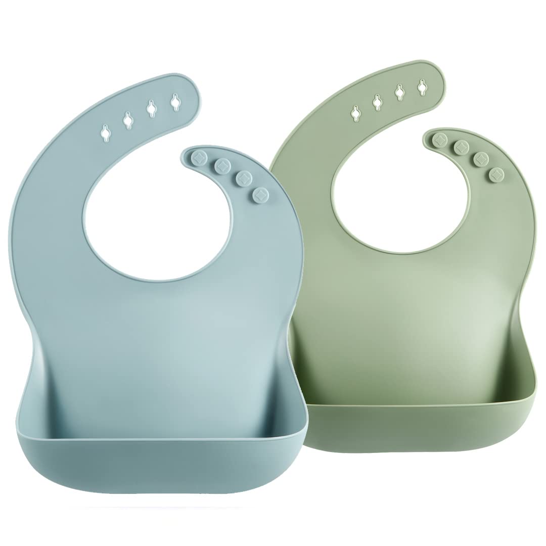 PandaEar Silicone Baby Feeding Bibs for Babies & Toddlers (10-72 Months) Waterproof, Soft, Unisex, Non Messy |Blue Green