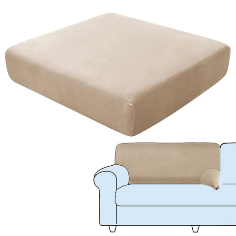SHUOJIA Sofa Seat Cushion Covers, Stretch Velvet Sofa Cover, Non-Slip Couch Cushion Covers Replacement for Individual Cushion,with Elastic Fabric,Machine Washable (Beige,Backrest Cover)