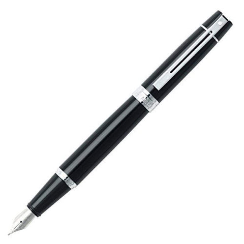 Sheaffer 300 Glossy Black Fountain Pen with Chrome-Plated Trim and Medium Nib