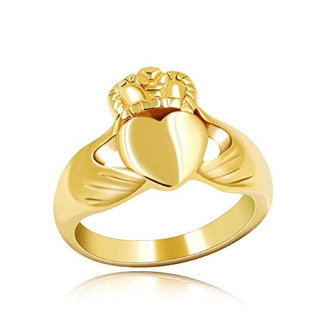 Uloveido Gold Color Stainless Steel Irish Claddagh Heart Friendship Promise Ring Wedding Band Engagement Rings for Men Y981-gold?Size 11