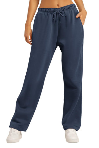 AUTOMET Women's Sweatpants Fleece Lined Baggy Dressy High Waisted Y2k Parachute Pants Drawstring Casual Athletic Joggers NavyBlue M