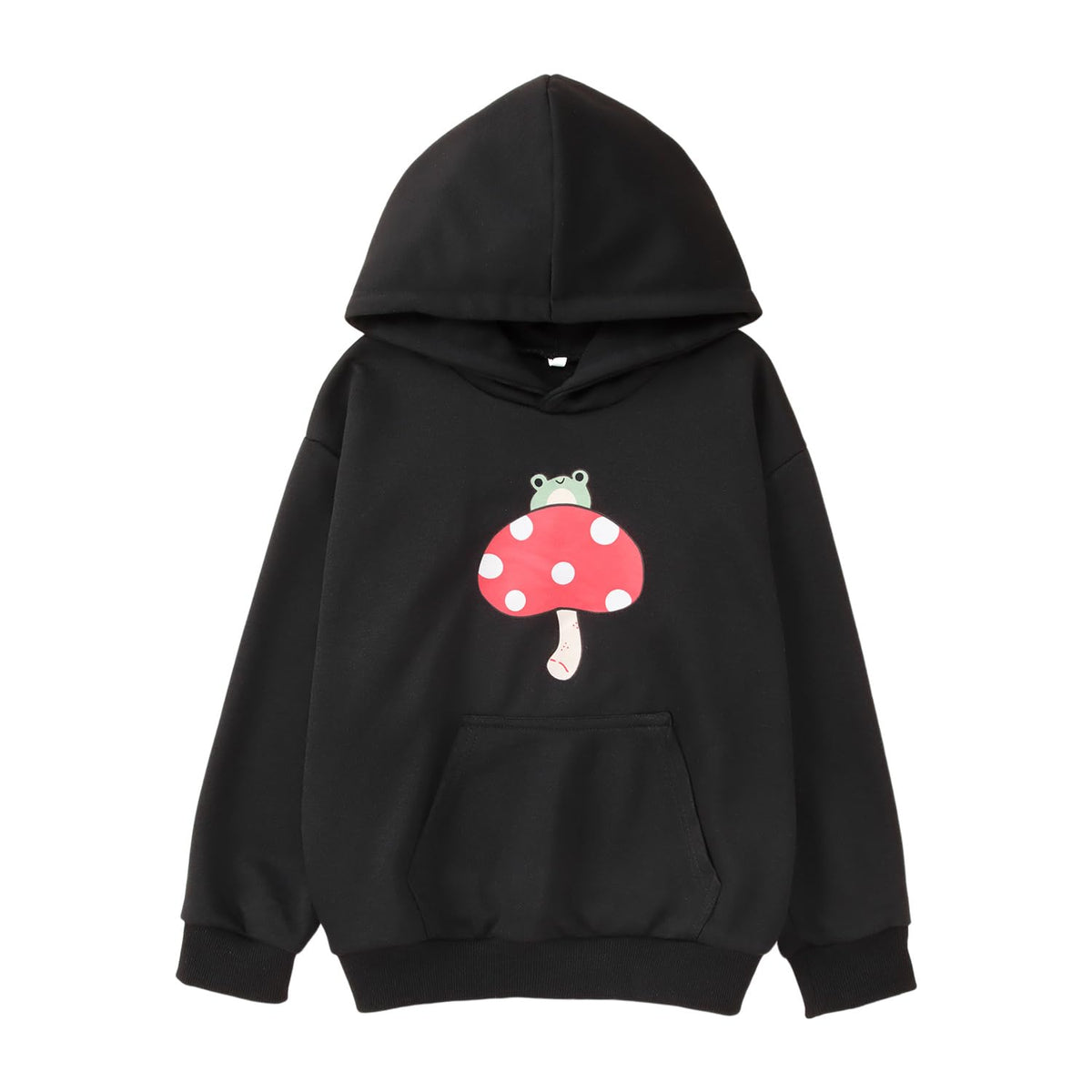 Ritatte Girls Cute Mushroom Frog Sweatshirt Kawaii Long Sleeve Hoodie Pullover Tops with Pocket Kids Aesthetic Clothes(Black-01, 11-12 Years(160))