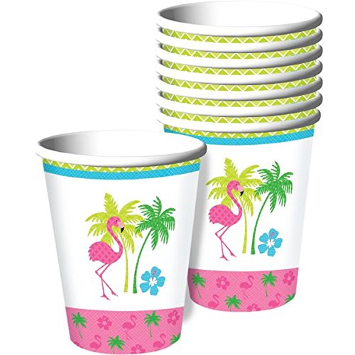 Amscan Sun-Sational Summer Luau Party Flamingo Fun Cups (8 Pack), Multi Color, 5.5 x 3