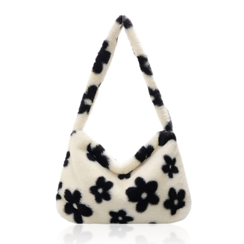 1 Piece Plush Handbag, One-shoulder Chain Bag, Fashion Womens Flower Plush One-shoulder Messenger Messenger Bag, Fluffy Bag Large Capacity, Handbag Handbag, Autumn and Winter Plush Women.