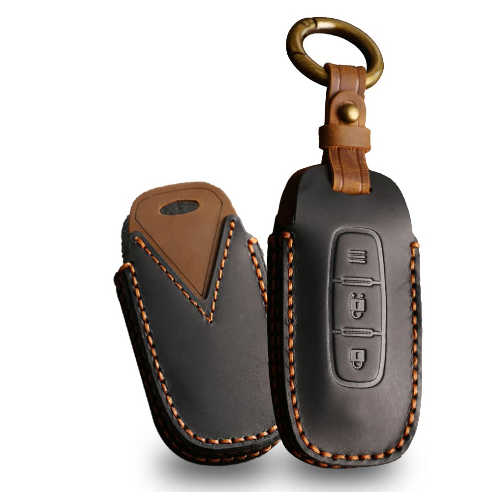 ontto 3-Button Key Cover Compatible with Nissan Ariya Pathfinder Kicks X-Trail Rogue 8 Gen New Teana 2022 2023 Car Assessores Genuine Leather Key Fob Case with Keychain Black