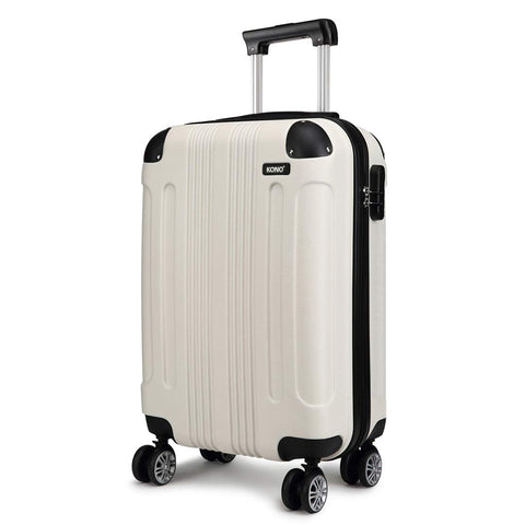 Kono Carry on Cabin Suitcase 55x35x20cm Lightweight Hard Shell ABS Hand Luggage with 4 Spinner Wheels (Beige)