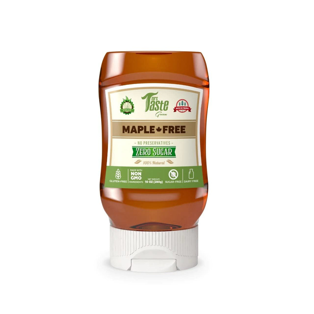Mrs Taste Green, Maple Free, 100% Natural and Vegan Product, No Preservatives, Dairy and Gluten Free, Low Calorie Syrup (10 oz, Maple Syrup)
