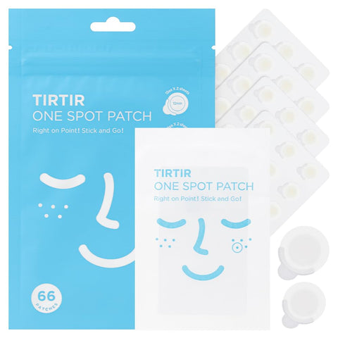 TIRTIR One Spot Patch (66 Count) - Acne Pimple Blemish Spot Stickers for Face - Invisible 2 Size Ultra Thin Pimples Patches - Hydrocolloid, Waterproof, Hypoallergenic Blemish Covering Zits - Strong