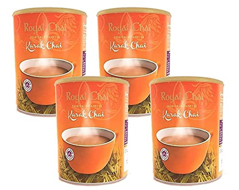 Royal Chai Karak Chai Unsweetened Tub 400g (Pack of 4) - Premium Instant Tea - Karak Tea - Natural - Instant Karak Indian Tea