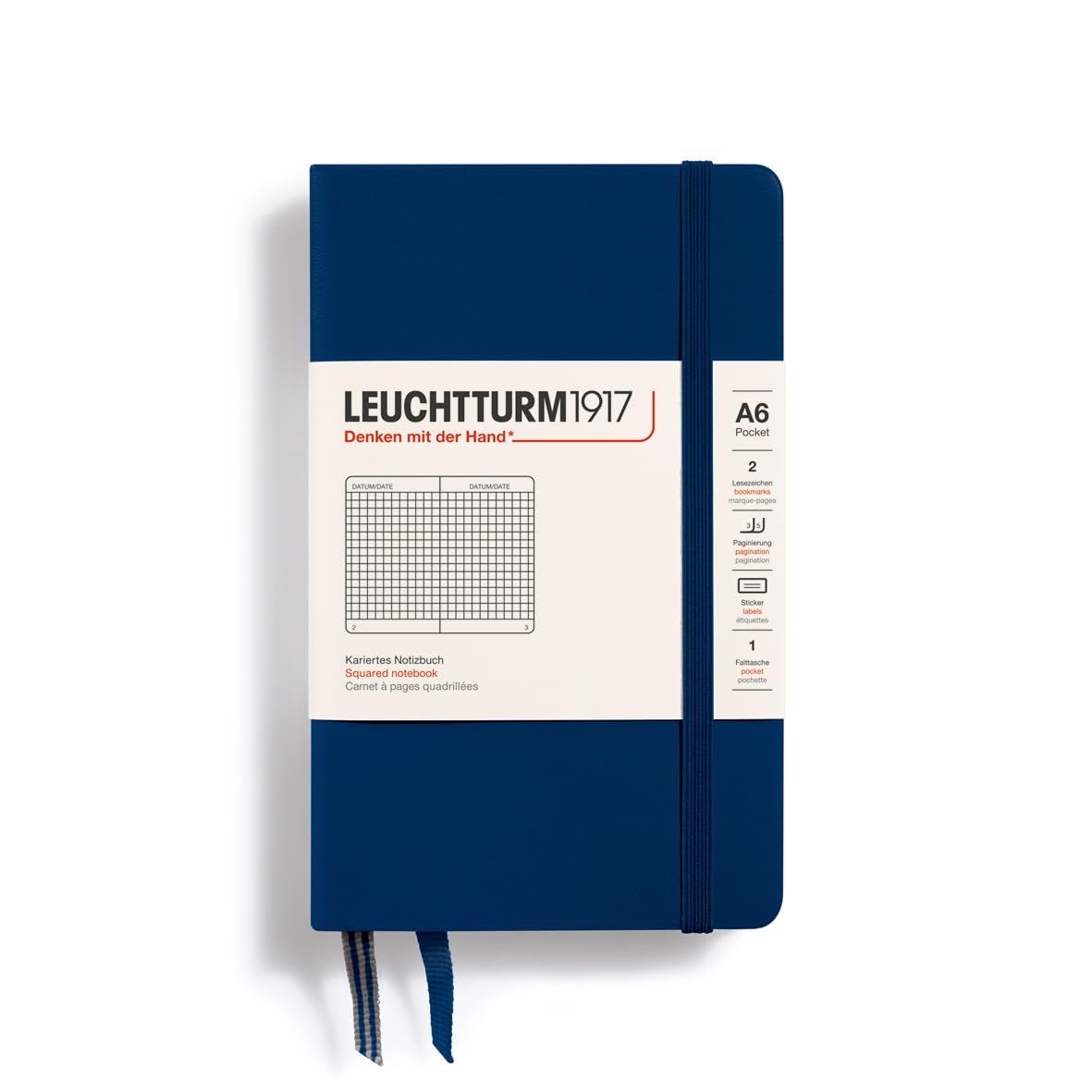 LEUCHTTURM1917 - Notebook Hardcover Pocket A6-187 Numbered Pages for Writing and Journaling (Navy, Squared)