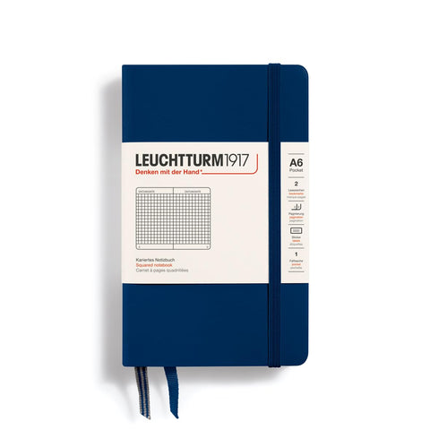 LEUCHTTURM1917 - Notebook Hardcover Pocket A6-187 Numbered Pages for Writing and Journaling (Navy, Squared)