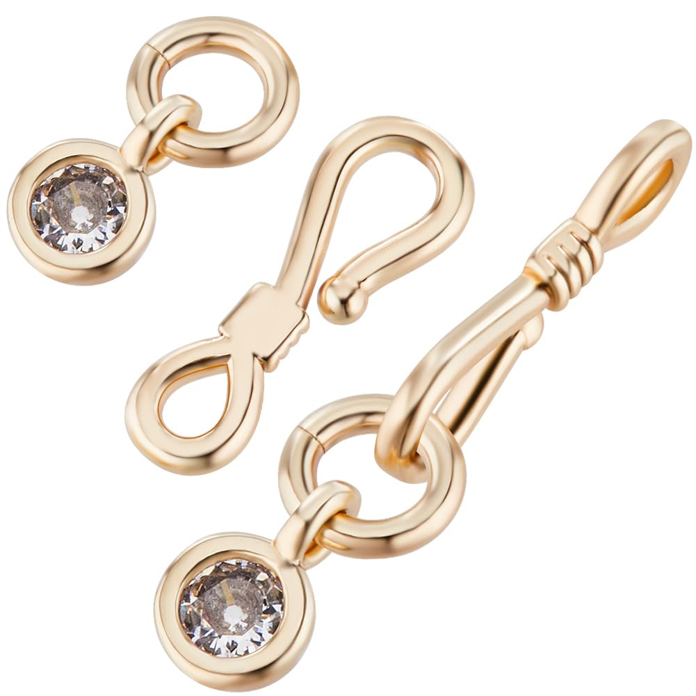 Beebeecraft 1 Box 10Pcs S Hook Clasps 18K Gold Plated Brass 21mm S-Shaped Jewelry Clasps with Cubic Zirconia Hook and Eye Clasp Connector for Crafts Jewelry Making