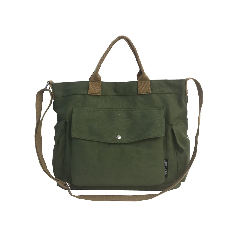 Canvas Tote Bag with Pockets for Women Crossbody Bag Canvas Shoulder Bag Work Tote Bag Hobo Handbag for Women Men