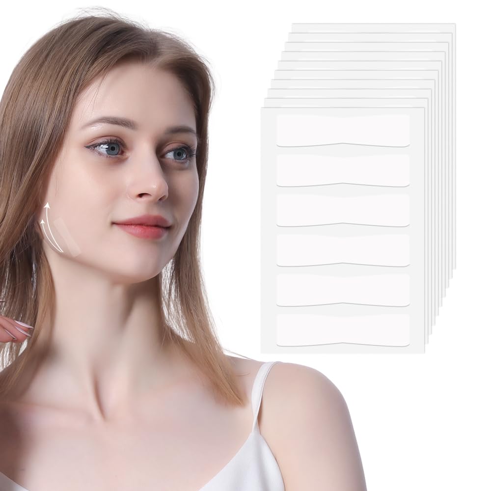 Face Lifting Tapes, 60pcs Face Lift Stickers Ultra-thin Invisible Face Tape for Instant Face Lifting, Hiding Facial Neck Wrinkles V-face Tightening Lifting Saggy Skin (Quadrangle Shape Face Tapes)