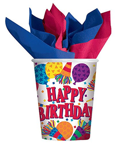Birthday Horns & Balloons Party Paper Cups , Pack of 8, Multi , 9 Ounces, Paper