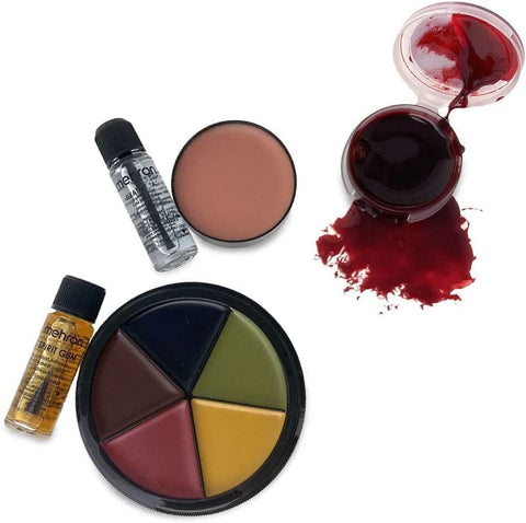 Mehron Deluxe Special FX Trauma Pro Makeup Kit - Bruise Wheel, Scar Wax, Scab Blood, Spirit Gum, and Makeup Sealer