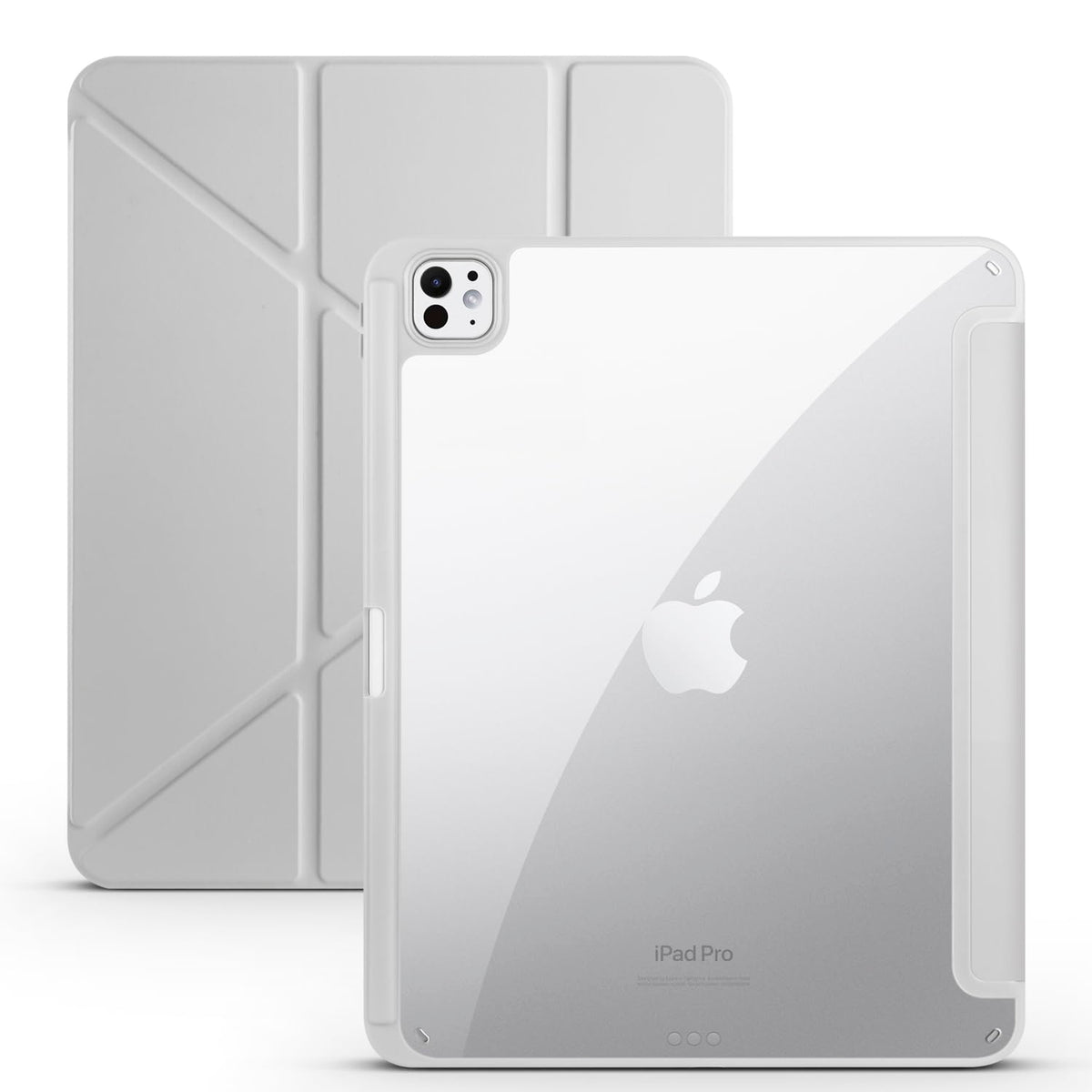 Compatible with iPad Air 13 Inch M2(2024) Case with Pencil Holder, Smart Magnetic Stand Cover Slim Case Shockproof Cover Hard PC Translucent Back Case for iPad Air 13 Inch 2024 (Grey)