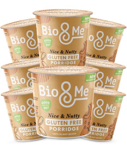 Bio&Me: Nice & Nutty Gluten Free Porridge 8-Pack (8 x 58g pots) / High in Fibre, Low Sugar/On The Go Breakfast