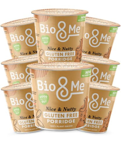Bio&Me: Nice & Nutty Gluten Free Porridge 8-Pack (8 x 58g pots) / High in Fibre, Low Sugar/On The Go Breakfast