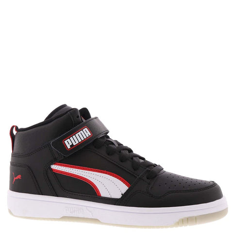 PUMA Rebound Mid Strap Alumni Jr Sneaker Boys Youth Basketball M US Big Kid BlackWhiteHigh Risk Red