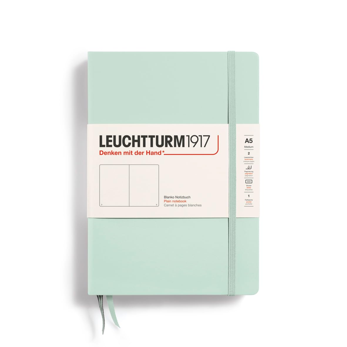 LEUCHTTURM1917 - Notebook Hardcover Medium A5-251 Numbered Pages for Writing and Journaling (Mint Green, Plain)