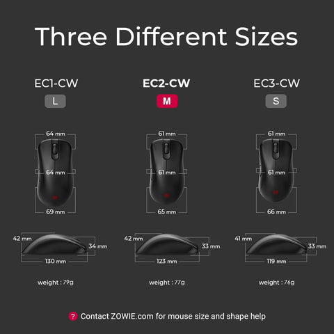 BenQ ZOWIE EC2-CW Wireless Ergonomic Gaming Mouse for Esports Enhanced Receiver 24-step Scroll Wheel Driverless Matte Black Coating Medium Size
