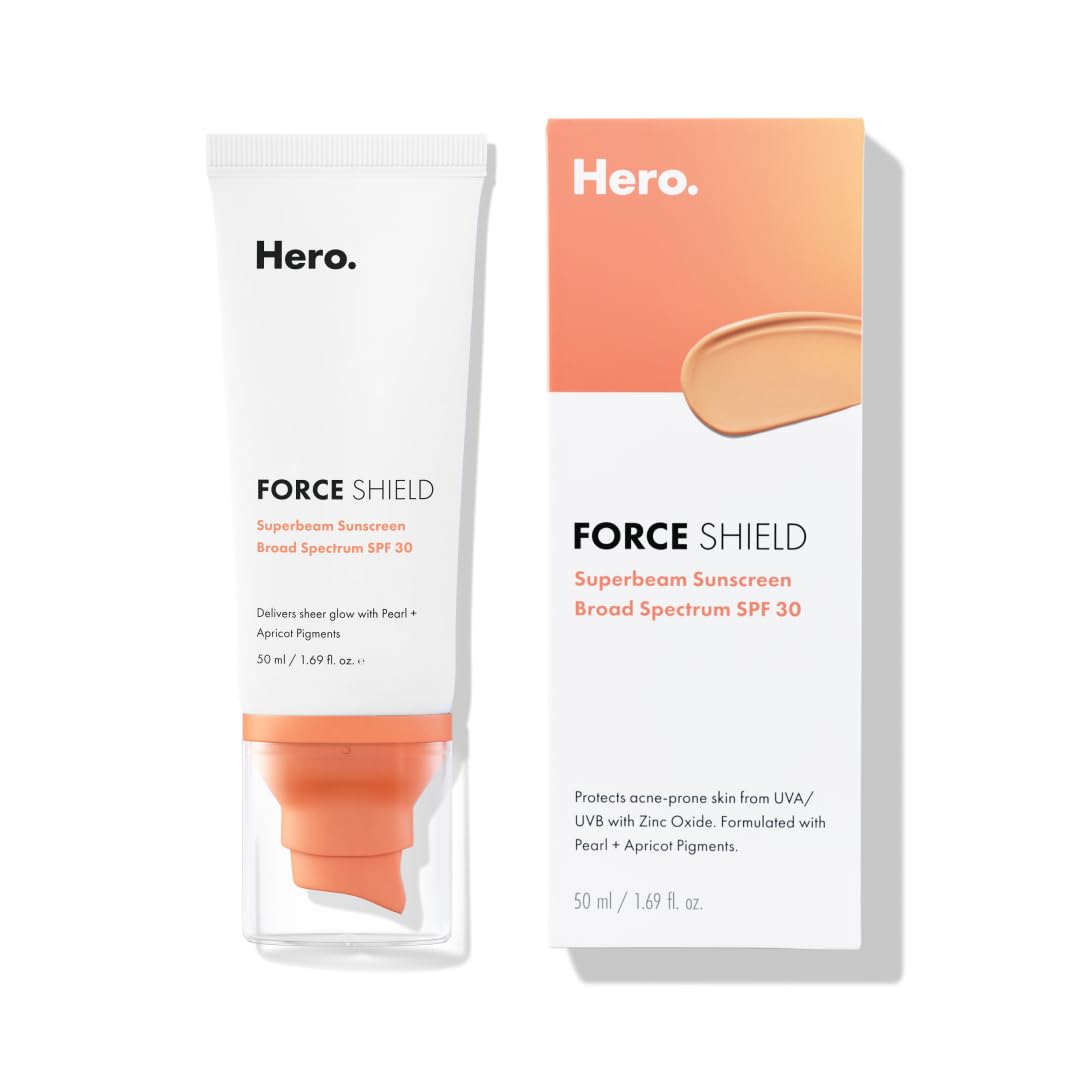 Force Shield Superbeam Sunscreen from Hero Cosmetics - Broad Spectrum Everyday Mineral SPF 30 with Apricot Pigments - No Added Fragrance, No Sulfates, No Parabens (50 ml)