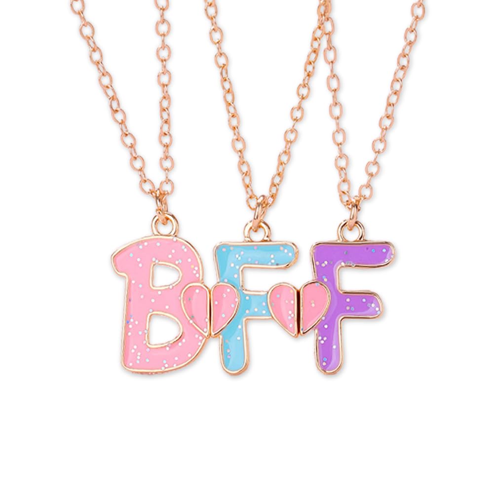 Ancnoz Mathcing BFF Best Friend Necklaces for 3 Girls Friendship Necklaces for Three Best Friends Anniversary Birthday Christmas Gifts for Bestie Best Friend Forever Gift, Small, Stainless Steel, No