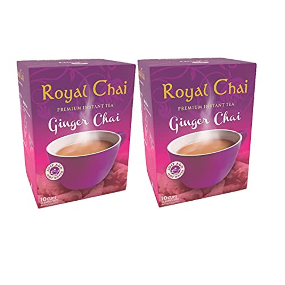 Royal Chai Ginger Unsweetened 180g (Pack of 2) - Premium Instant Tea - Ginger Tea - Natural - Instant Ginger Indian Tea