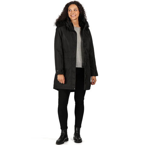 Regatta Womens Lexis Waterproof Fur Trimmed Parka Jacket - Black - 16