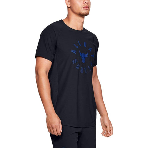 Under Armour Men's UA Project Rock Graphic Workout Black/Blue Shirt (Large)