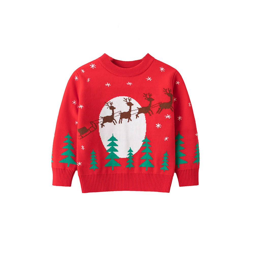 yolsun Toddler Ugly Christmas Sweater Boy Girl Funny Kids Christmas Pullover Sweatshirt Warm Crewneck Winter Clothes, Reindeer-christmas Tree, 5 Years