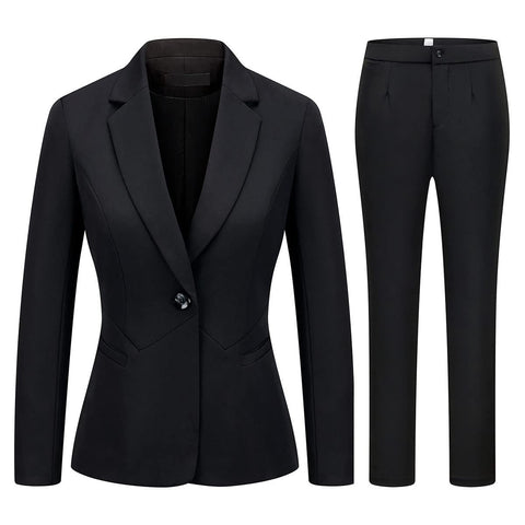MODFUL Women's 2 Piece Business Suit Pant Set Slim Fit One Button Blazer Jacket Lady Work Suit for Office (Black01,X-Large)