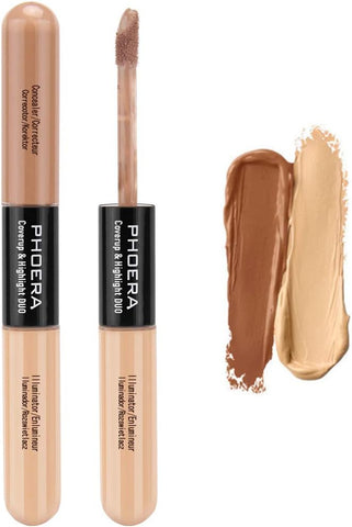 Anglicolor 2 Colors Concealer, PHOERA Professional Makeup Dual-Ended Correctors, Full Coverage, Long Lasting Liquid Concealer Face Makeup, Cruelty Free Contour (102#Almond/Light)