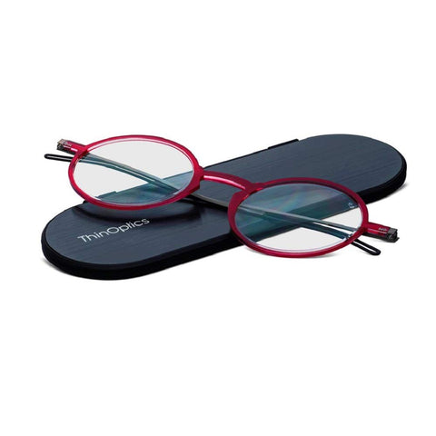 ThinOptics Unisex Adult Glasses Reading, Regular Case / Round Red, 1.00 US
